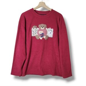 Vintage Bear Hugs Given Here Cozy Fleece Pullover Casual Grandmacore Wholesome L